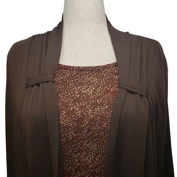 Jaclyn Smith Vintage Brown Knit Top L Faux Layered Careerwear Stretch Speckle - Picture 6 of 11